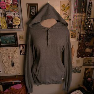 Linksoul Henley Hoodie Sweater Men's Medium Solid Gray Long Sleeve Cashmere
